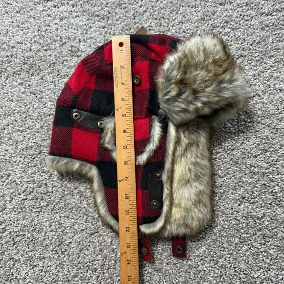 NWT Scala Unisex One Sz Buffalo Plaid Trapper Hat Faux Fur Red - Picture 7 of 10